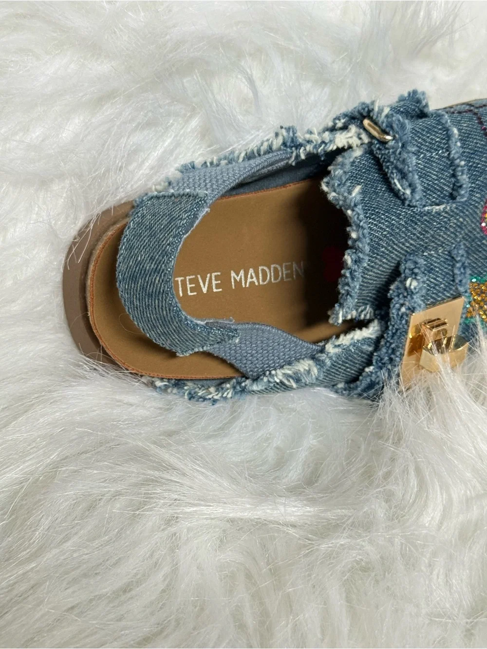 Steve Madden Denim Kids Moccasins with Colorful Embellishments - Blue